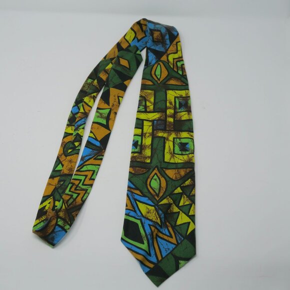 vtg 60s 70s Green BATIK Mod Disco Acetate Dacron Polyester Neck Tie 57" x 4 1/2" - Picture 5 of 6